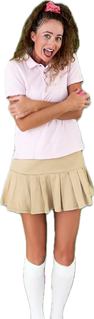 Kristin Lopopolo performing an excited preppy character